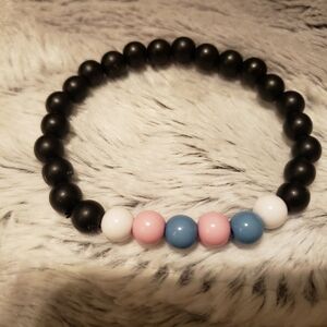 2/ $9 Black Beaded Bracelet with Pink, Blue, and White Accents